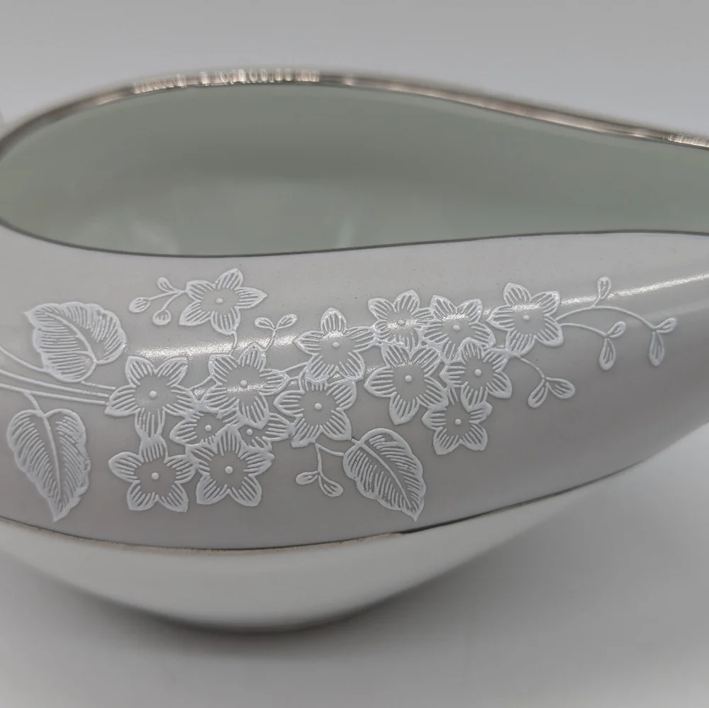 Noritake Sabrina White Grey Silver Floral Ceramic Creamer